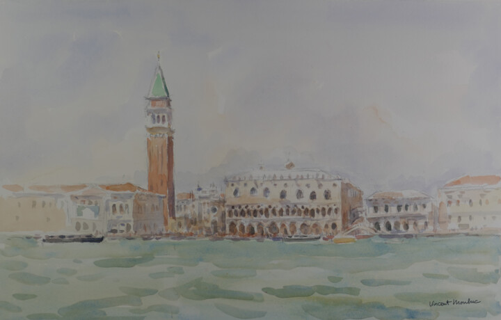 Peinture intitulée "San Marco - Venise." par Vincent Monluc, Œuvre d'art originale, Aquarelle