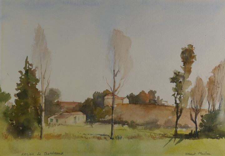 Peinture intitulée "campagne région Bor…" par Vincent Monluc, Œuvre d'art originale, Aquarelle