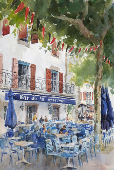 Peinture intitulée "Bar de la Marine St…" par Vincent Monluc, Œuvre d'art originale, Aquarelle