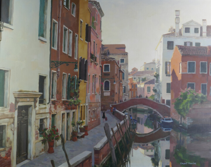 Painting titled "Matin a Venise" by Vincent Monluc, Original Artwork, Oil