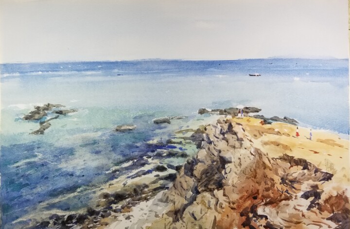 Painting titled "Ile de Phu Quy Viet…" by Vincent Monluc, Original Artwork, Watercolor