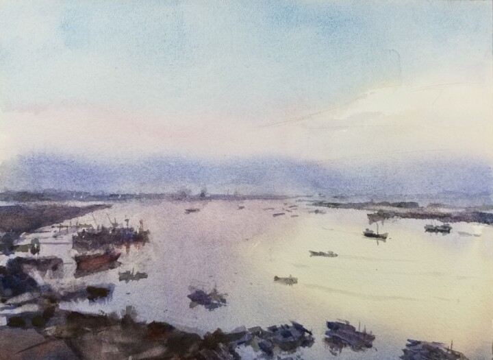 Peinture intitulée "Saigon River #2" par Vincent Monluc, Œuvre d'art originale, Aquarelle