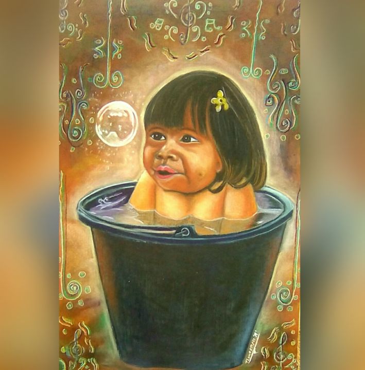 Painting titled "Childhood" by Flamekeeper, Original Artwork, Pastel Mounted on Wood Stretcher frame