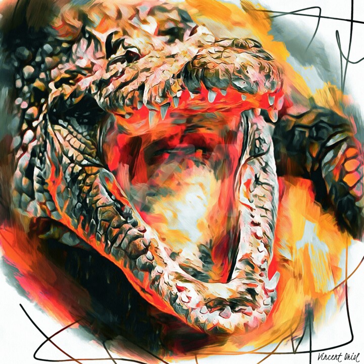Arts numériques intitulée "Crocodile du Nil" par Vincent Oriol, Œuvre d'art originale, Peinture numérique