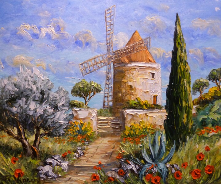 Peinture intitulée "Le moulin de Daudet" par Vincent Rallo, Œuvre d'art originale, Huile