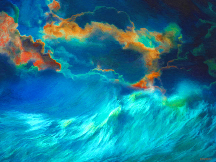 Peinture intitulée "La grande vague ble…" par Vincent Sébart, Œuvre d'art originale, Peinture numérique Monté sur Châssis en…