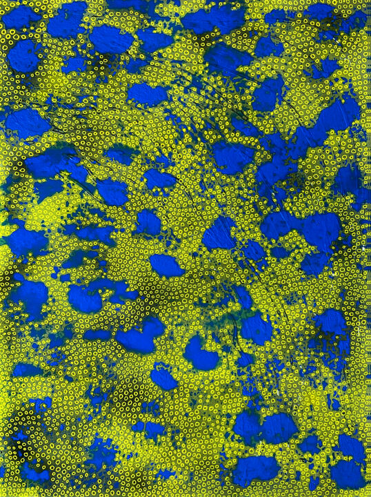 Картина под названием "Territoire bleu & j…" - Vincent Sébart, Подлинное произведение искусства, Акрил Установлен на Деревян…