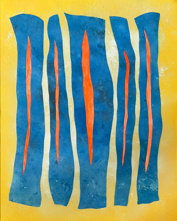 Peinture intitulée "Cinq fentes oranges" par Vincent Sébart, Œuvre d'art originale, Acrylique Monté sur Châssis en bois