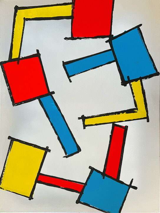 Peinture intitulée "Bonjour Mr Mondrian" par Vincent Sébart, Œuvre d'art originale, Acrylique Monté sur Châssis en bois