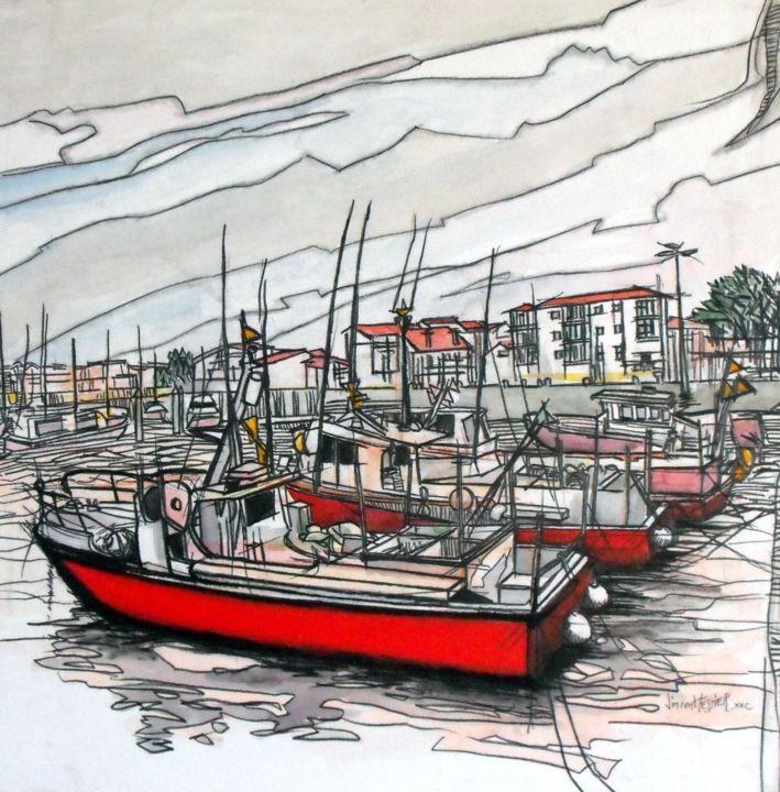 Malerei mit dem Titel "le vieux port" von Vincent Tessier Xxc, Original-Kunstwerk, Acryl Auf Holzplatte montiert