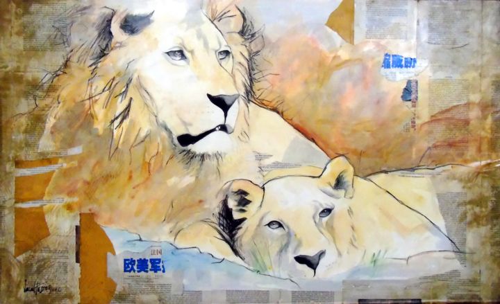 Pittura intitolato "lions" da Vincent Tessier Xxc, Opera d'arte originale, Acrilico