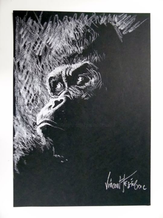 Drawing titled "gorille" by Vincent Tessier Xxc, Original Artwork, Chalk