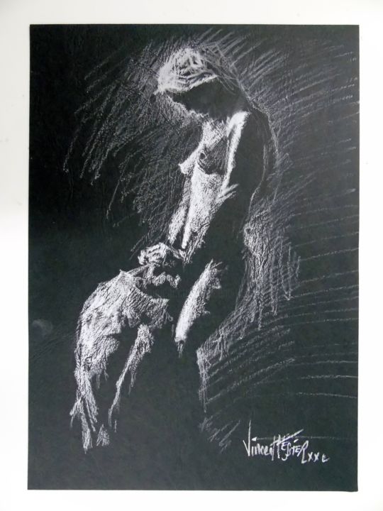 Drawing titled "supplis" by Vincent Tessier Xxc, Original Artwork, Chalk