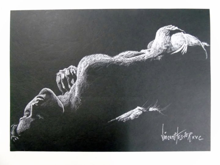 Disegno intitolato "allongé" da Vincent Tessier Xxc, Opera d'arte originale, Gesso