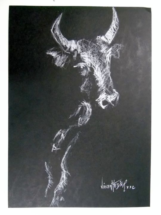 Drawing titled "vach" by Vincent Tessier Xxc, Original Artwork, Chalk