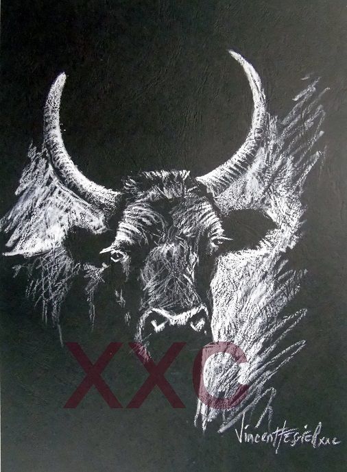 Dibujo titulada "toro" por Vincent Tessier Xxc, Obra de arte original, Tiza