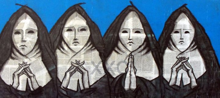Pintura titulada "Les nonnes 3" por Vincent Tessier Xxc, Obra de arte original, Acrílico