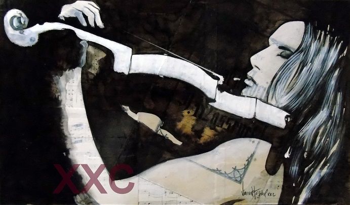 Malerei mit dem Titel "violon" von Vincent Tessier Xxc, Original-Kunstwerk, Tinte