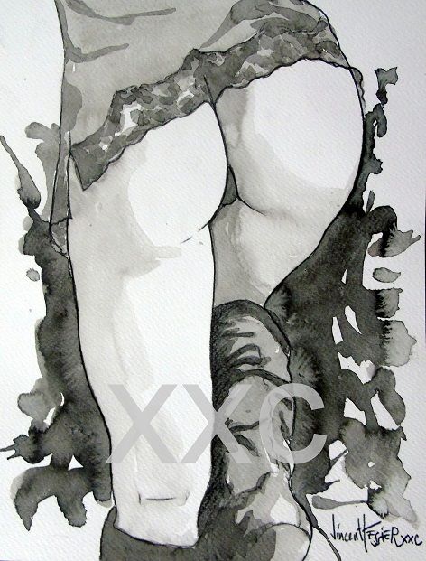 Peinture intitulée "le cul" par Vincent Tessier Xxc, Œuvre d'art originale, Encre Monté sur Panneau de bois