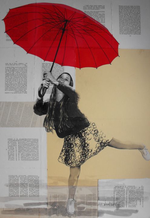 Pittura intitolato "umbrella" da Vincent Tessier Xxc, Opera d'arte originale, Inchiostro Montato su Pannello di legno