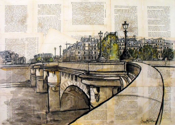 Painting titled "pont neuf" by Vincent Tessier Xxc, Original Artwork, Acrylic