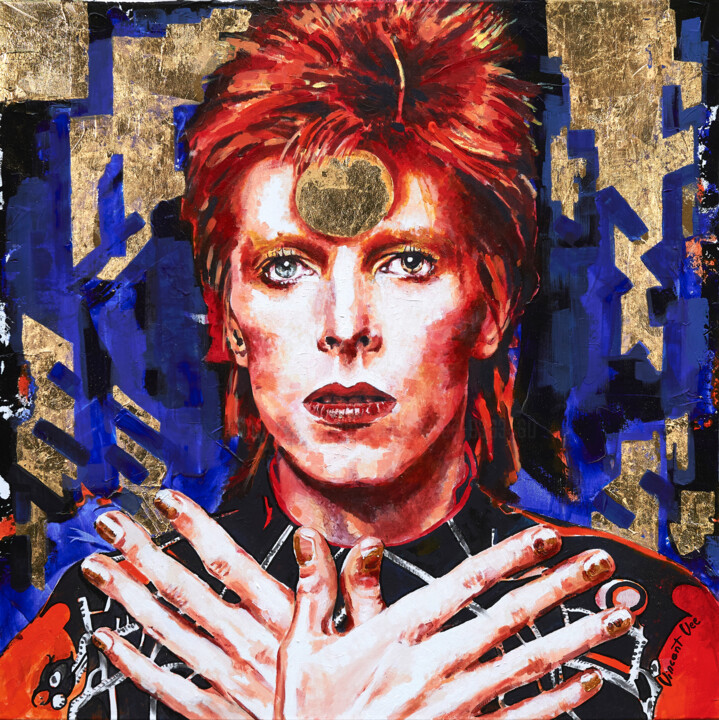 Painting titled "Ziggy Stardust Icon…" by Vincent Vee, Original Artwork, Acrylic