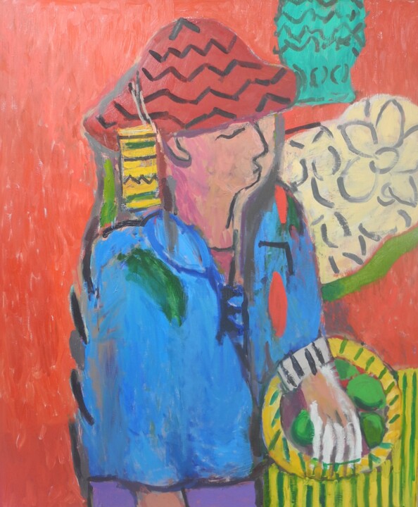 Painting titled "Market woman" by Vincent Villars, Original Artwork, Oil