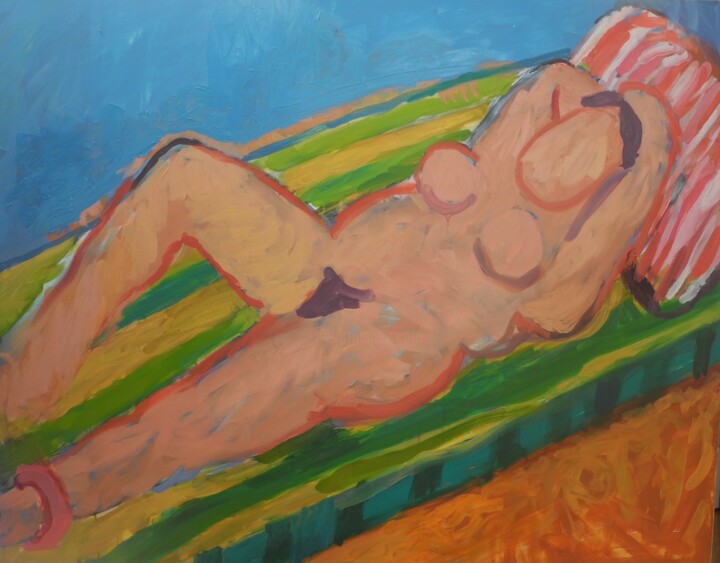 Schilderij getiteld "riclining woman" door Vincent Villars, Origineel Kunstwerk, Olie