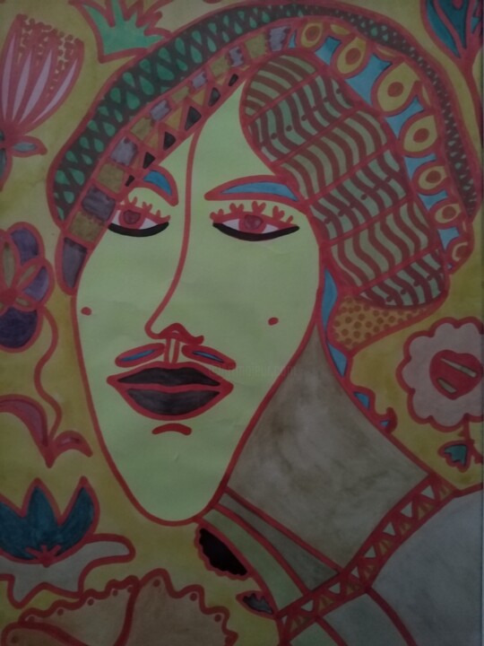 Картина под названием "Indien" - Vincent Cheikh, Подлинное произведение искусства, Гуашь