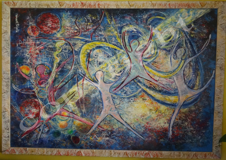 Painting titled "fusion cosmique" by Vincent Pulpito, Original Artwork
