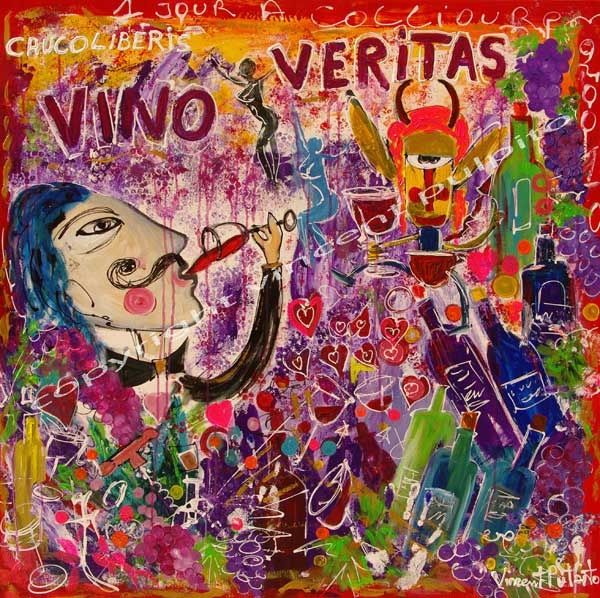 Schilderij getiteld "vinos veritas" door Vincent Pulpito, Origineel Kunstwerk