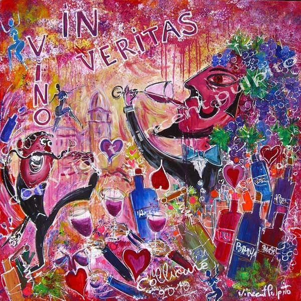 Malerei mit dem Titel "vinos veritas2" von Vincent Pulpito, Original-Kunstwerk