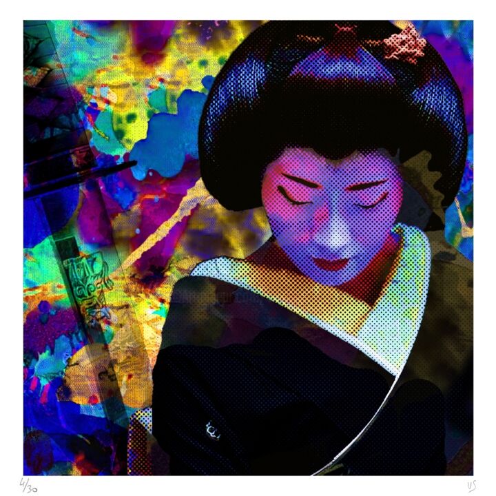 Printmaking titled "GEISHA 3 SERIGRAPHIE" by Vincent Sabatier (VerSus), Original Artwork, Screenprinting