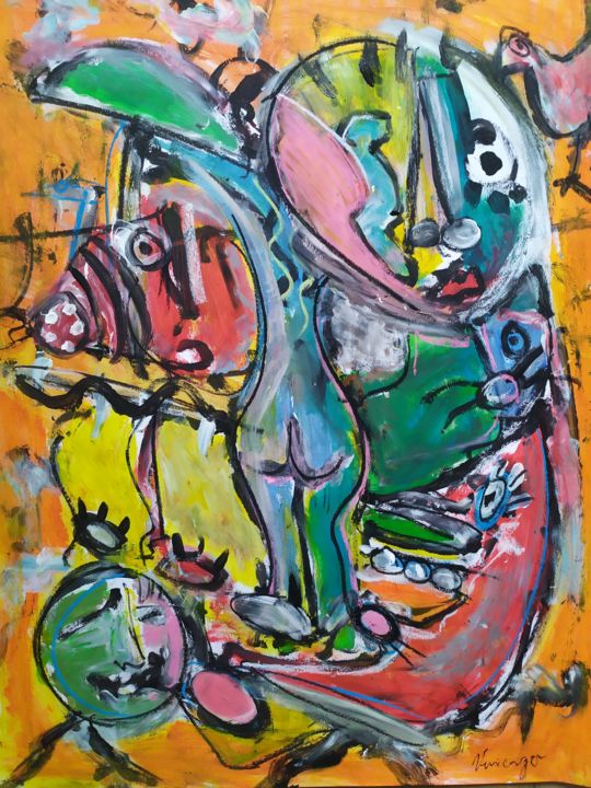 Peinture intitulée "Composition figurat…" par Vincenzo, Œuvre d'art originale, Acrylique