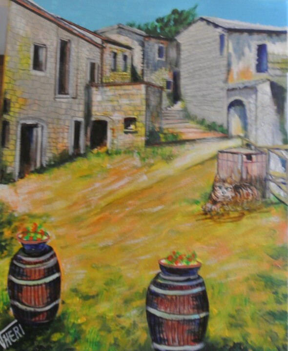 Painting titled "Borgo antico toscano" by Vincenzo Neri, Original Artwork, Acrylic