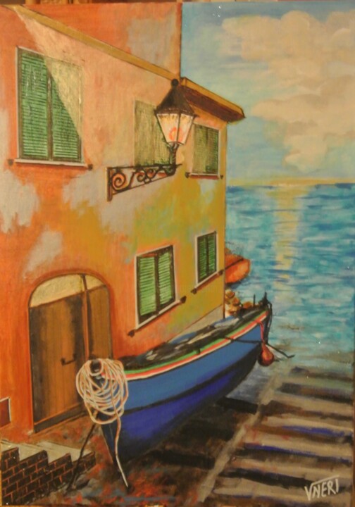 Painting titled "LA  BARCA , IL MARE…" by Vincenzo Neri, Original Artwork, Acrylic