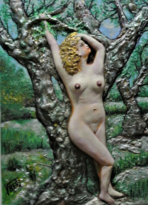 Pittura intitolato "un albero, una donn…" da Vincenzo Neri, Opera d'arte originale, Acrilico
