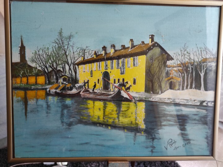 Painting titled "Cascina lombarda" by Vincenzo Piras, Original Artwork, Oil