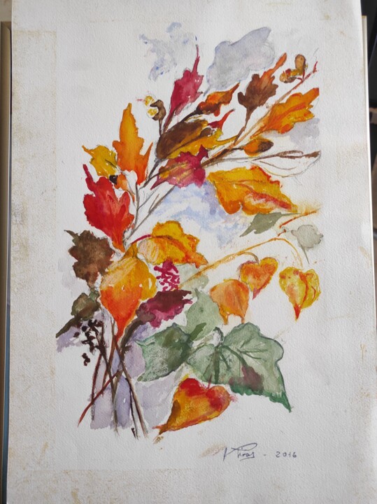 Painting titled "Autunno" by Vincenzo Piras, Original Artwork, Watercolor