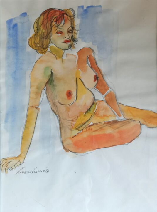 Disegno intitolato "Nudo" da Vincenzo Cohen, Opera d'arte originale, Acquarello