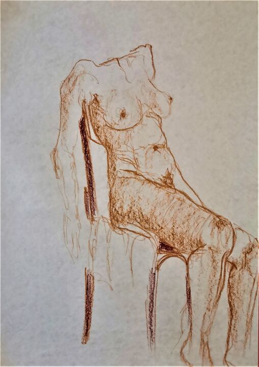 Dessin intitulée "Nudo di donna seduta" par Vincenzo Cohen, Œuvre d'art originale, Pastel