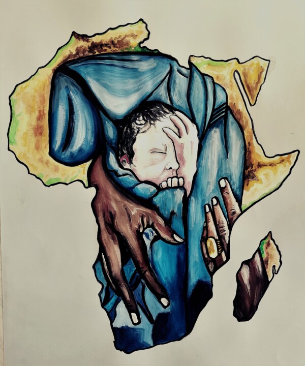 Peinture intitulée "Madre Africa" par Vincenzo Cohen, Œuvre d'art originale, Tempera