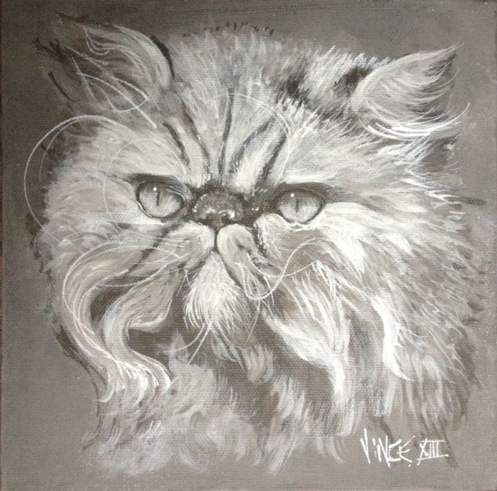 Painting titled "Chat persan" by Vinciana Seferian, Original Artwork, Acrylic