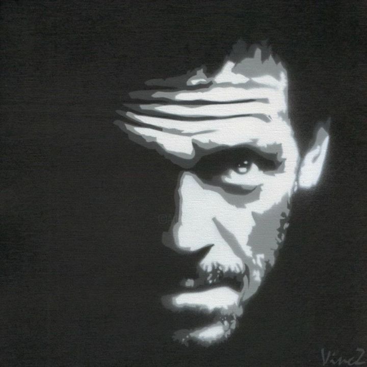 Painting titled "Hugh Laurie a.k.a D…" by Vincz A.K.A. Borisbarzof, Original Artwork, Spray paint