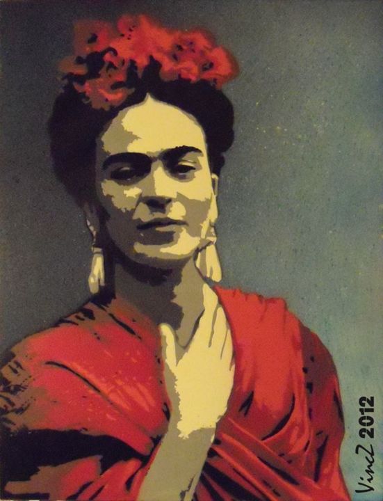 Painting titled "Frida Kahlo" by Vincz A.K.A. Borisbarzof, Original Artwork, Spray paint