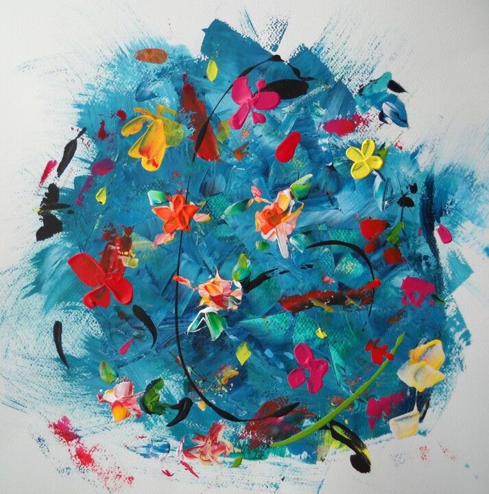 Peinture intitulée "Ikebana" par Vinet-Larente, Œuvre d'art originale, Acrylique