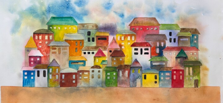Peinture intitulée "Caserio" par Vinicio Jarquin, Œuvre d'art originale, Pigments