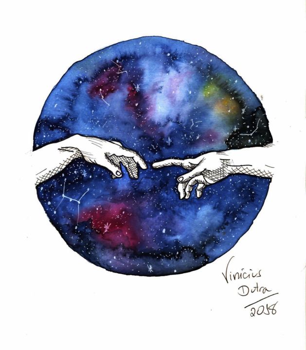 Painting titled "O Universo da Criaç…" by Vinícius Dutra, Original Artwork, Watercolor