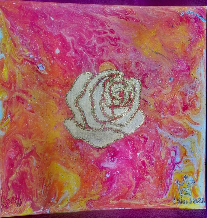 Painting titled "Golden Rose (Acryli…" by Vinie Wood, Original Artwork, Acrylic