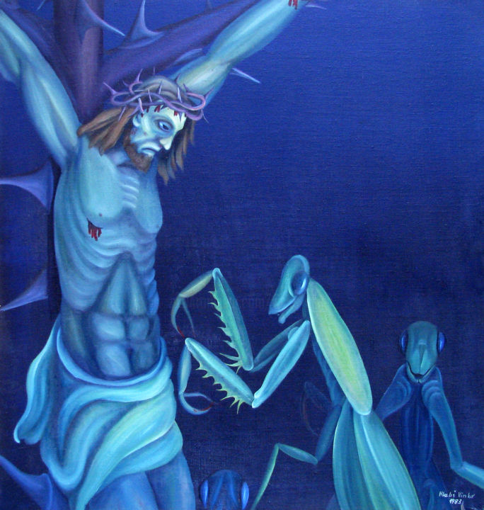 Painting titled "Crucifixion" by Vinko Hlebs, Original Artwork, Oil